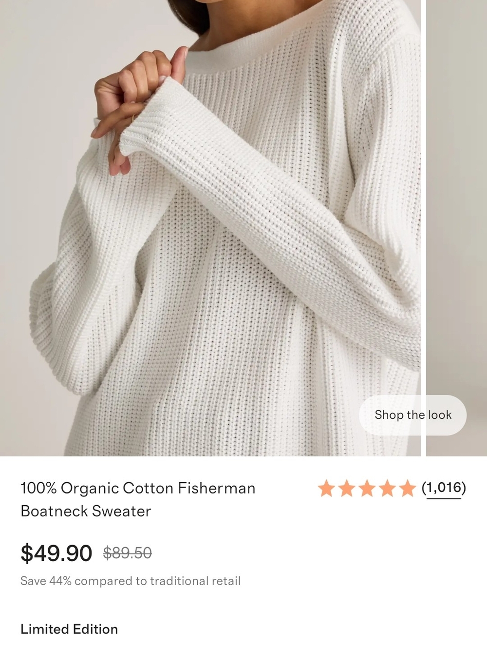 Quince White Organic Cotton Boatneck Fisherman Sweater